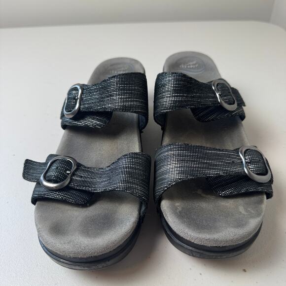 Sale $5 Dansko Sophie Black Metallic Slide Womens EU 42 Leather Sandals - Picture 2 of 11